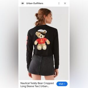Urban Outfitters Ripple 1992 Teddy Bear Graphic Crop Long Sleeve Tee L Large